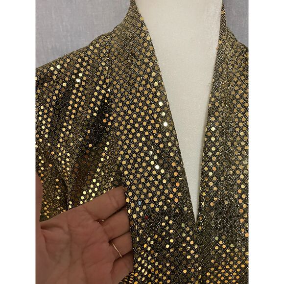 Vintage David Rose Gold Metallic Open Blazer Jacket Made in USA L - Picture 6 of 10